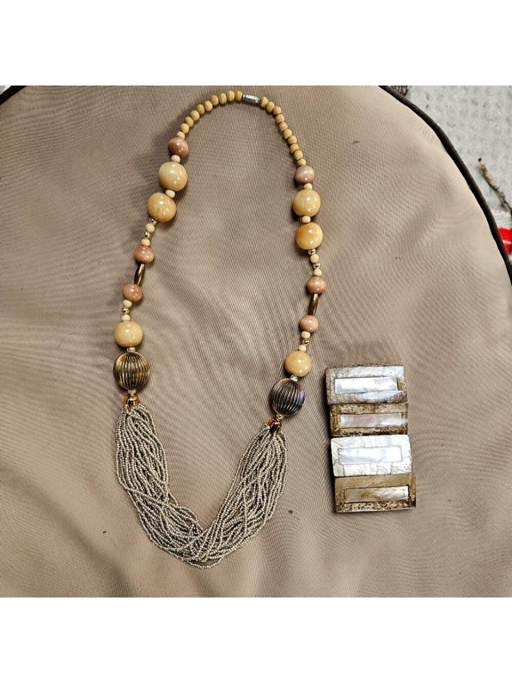 Vintage 2-piece Tribal Bead Necklace and Mother of Pearl Bracelet